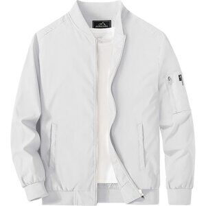 Men's White Bomber  Jacket with Pockets Lightweight Softshell Casual